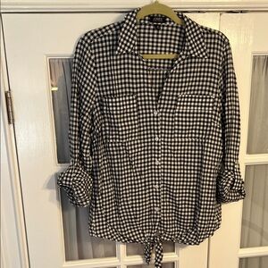 Jones New York Black and White Gingham Blouse